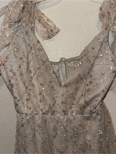 Lucy in the Sky Sequin Tulle Bow Strap A-Line Mini Dress Size L Party Cocktail - Picture 10 of 11