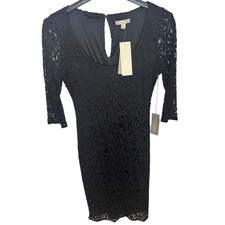 Eva Mendes New York Company Black Lace Dress Sheath Knee Length 3/4 Sleeve 2