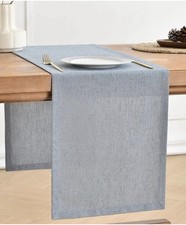 Wracra Linen Table Runner, Burlap Dusty Blue Table Runners 36 Inches Long
