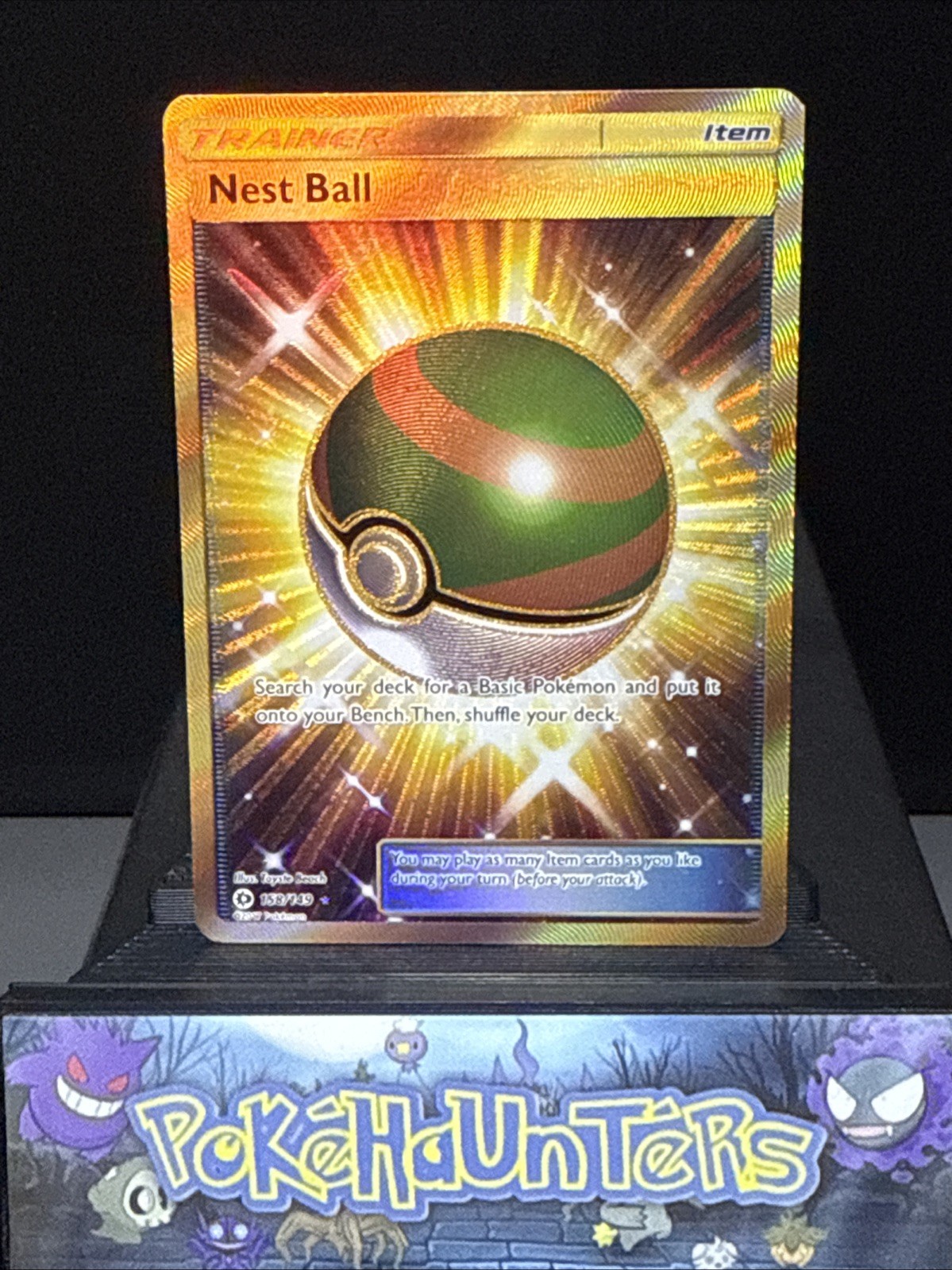 Pokemon Card Nest Ball 158/149 Gold Secret Rare Sun & Moon Base Set Near Mint