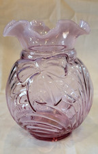 Fenton Art Glass Pink Caprice Drape And Bow Vase with Opalescent Ruffle