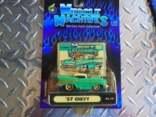 MUSCLE MACHINES 57 1957 CHEVY BEL AIR BLUE WHITE / BLOWER 01-19 CAR 1:64