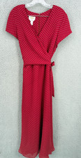 Talbots Women's 14 Silk Moc Wrap Dress Red Polka Dot Maxi Length Excellent