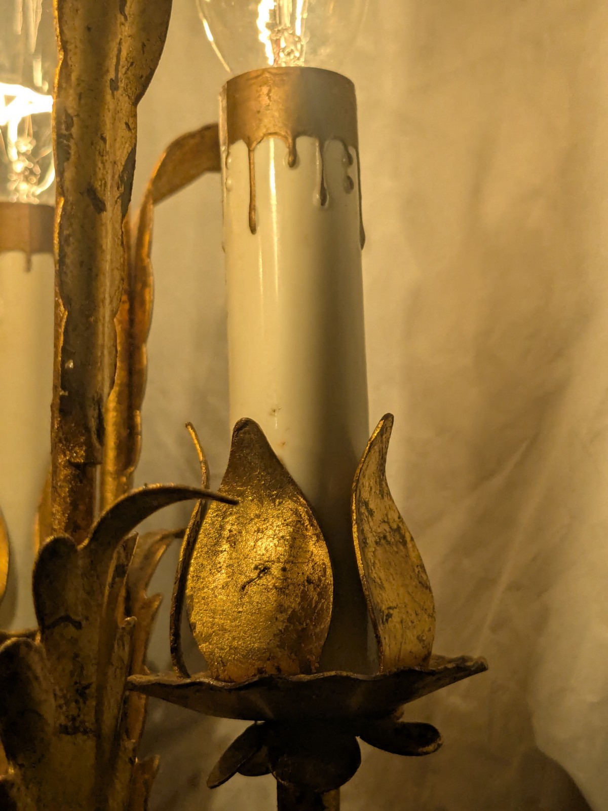 Italian Gilt GoldTole Italy Swag Light  Chandelier Hollywood Regency Mid Century