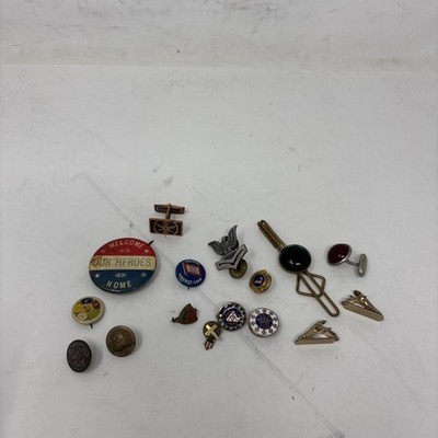 Vintage Pin Lot Military/Service Fraternal/Club/Volunteer, Cufflinks, Tie