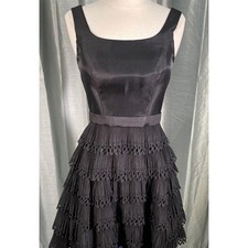 SHERRI HILL BLACK SHORT DRESS PLEATED RUFFLES SIZE 2 Fit & Flare Formal Cocktail