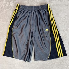 Adidas Silky Shiny Dazzle Basketball Shorts Dark Gray Yellow Stripe L Y2K