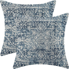 Boho Pillow Covers 18x18 Set of 2, Blue Carpet Pattern Decorative Throw Pillows