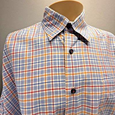 Robert Talbott Shirt Mens Large Classic Fit Button Up Plaid 100% Cotton Blue Red