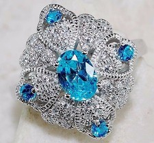 3CT Aquamarine  Topaz 925 Solid Sterling Silver Ring Sz 6 IB1-2