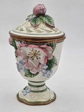 Fitz & Floyd Classics GARDEN RHAPSODY 9" Ceramic Lidded Floral Compote Urn Jar