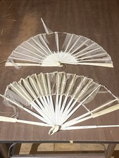 Lot of 2 Antique Victorian Hand Fan 16" 18" wide Pleated Lace in need of repair