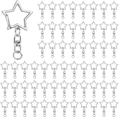 , 60 Pack Silver Star Shaped Spring Snap Keychains Clip Metal Key Chains Pentagr