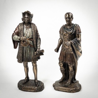 Veronese Design Cold-Cast Bronze Statues Julius Caesar & Christopher Columbus