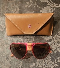 Vintage Swiss Army Sunglasses Aviator 4000 Men - Red Frame W/ Leather Case
