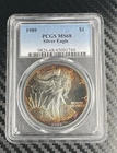 1989 PCGS MS68 Silver Eagle Double Sided Rainbow Toning Colorful Toned ASE