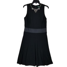 Lauren Ralph Lauren Dress Womens 8 Black Embellished Jewel Neck A-Line Zip