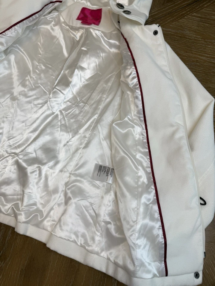 PINK ENVELOPE  Button Zip Front PeaCoat Jacket White Hooded Coat - Image 4 of 4