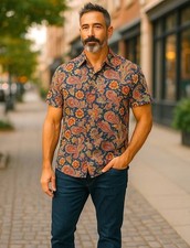 Cremieux Premium Men  s XLT Stretch Floral Print Button Up Short Sleeve Shirt NWT