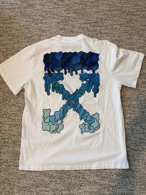 Off-White Men's White T-Shirt With Blue Gradient Arrow Backprint, Size M
