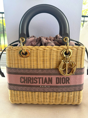 Wicker Oblique Medium Lady Dior Bag Pink Grey, champagne hardware