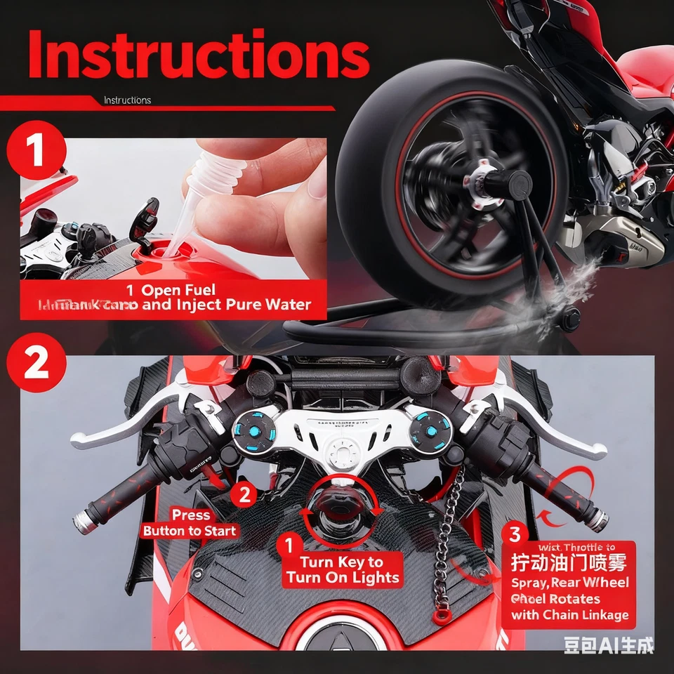 1:6 Ducati V4s alloy motorcycle ignitable start spray simulation locomotive mode - Image 4 of 4