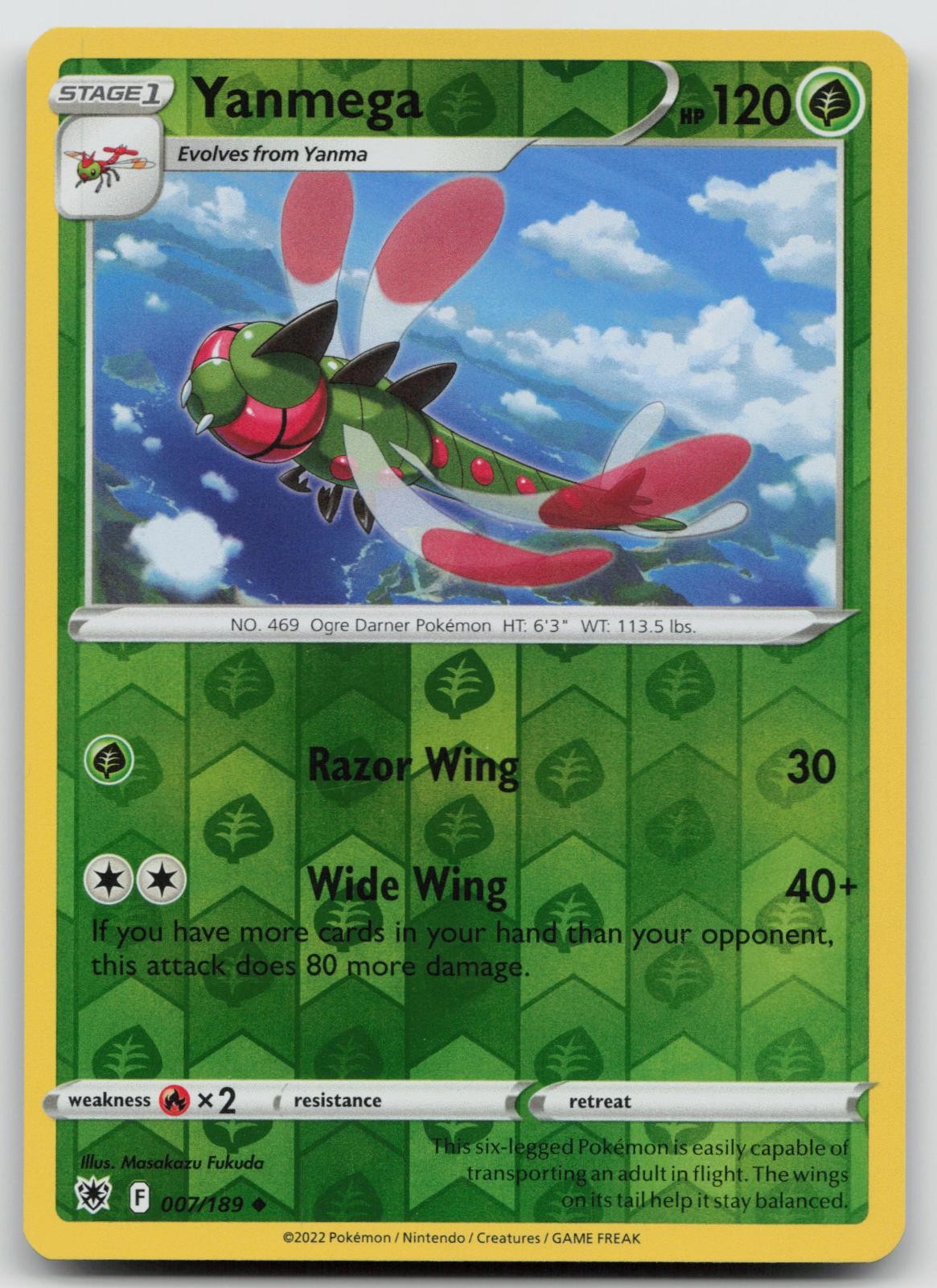 Yanmega 007/189 Reverse Holo NM Astral Radiance Pokemon