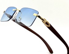 Mens Spring Hinge Narrow Rectangular Rimless Classy Metal Rim Sunglasses UV400