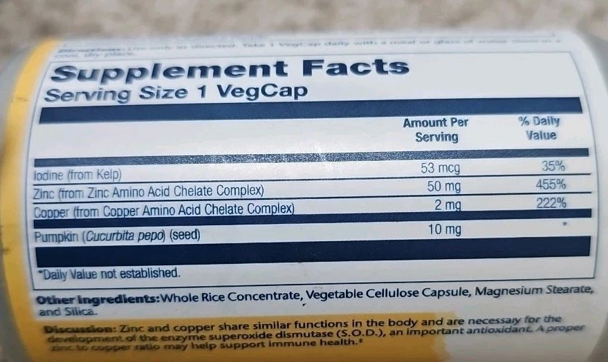 X3 Solaray Zinc Copper 100 Veg Caps Amino Acid Chelate Kelp Pumpkin Seed 3PACK - Image 2 of 2