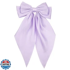 JGQUR Lavender Satin Hair Bows for Women – Oversized Long Tail Light Purple H