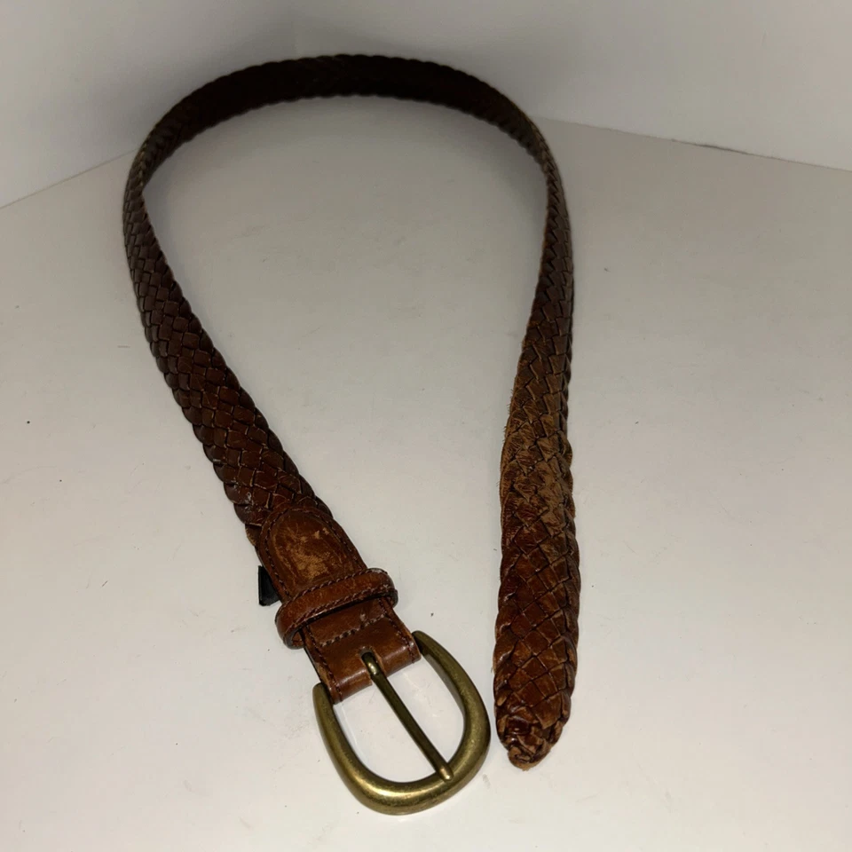 Cinturón Brighton Marrón Doble Trenzado Cuero Talla 40 Latón Hebilla Tejido Por FavorLEER Foto 4 de 4