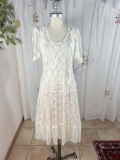 Vtg 20s-style Ivory Lace Dress & Satin Slip Gatsby Wedding Bridal Bohemian sz S