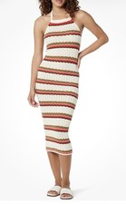 The Drop Dress Women's Small Ivory Striped Crochet Halter Neck Bodycon PLW256