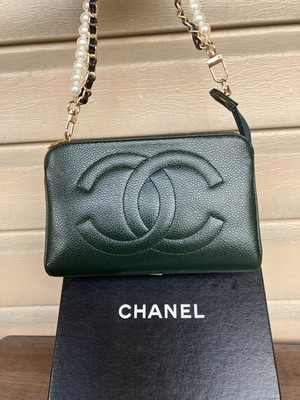 Chanel CC Blue Caviar Leather Pochette Pouch 6.8  on chain *customized*