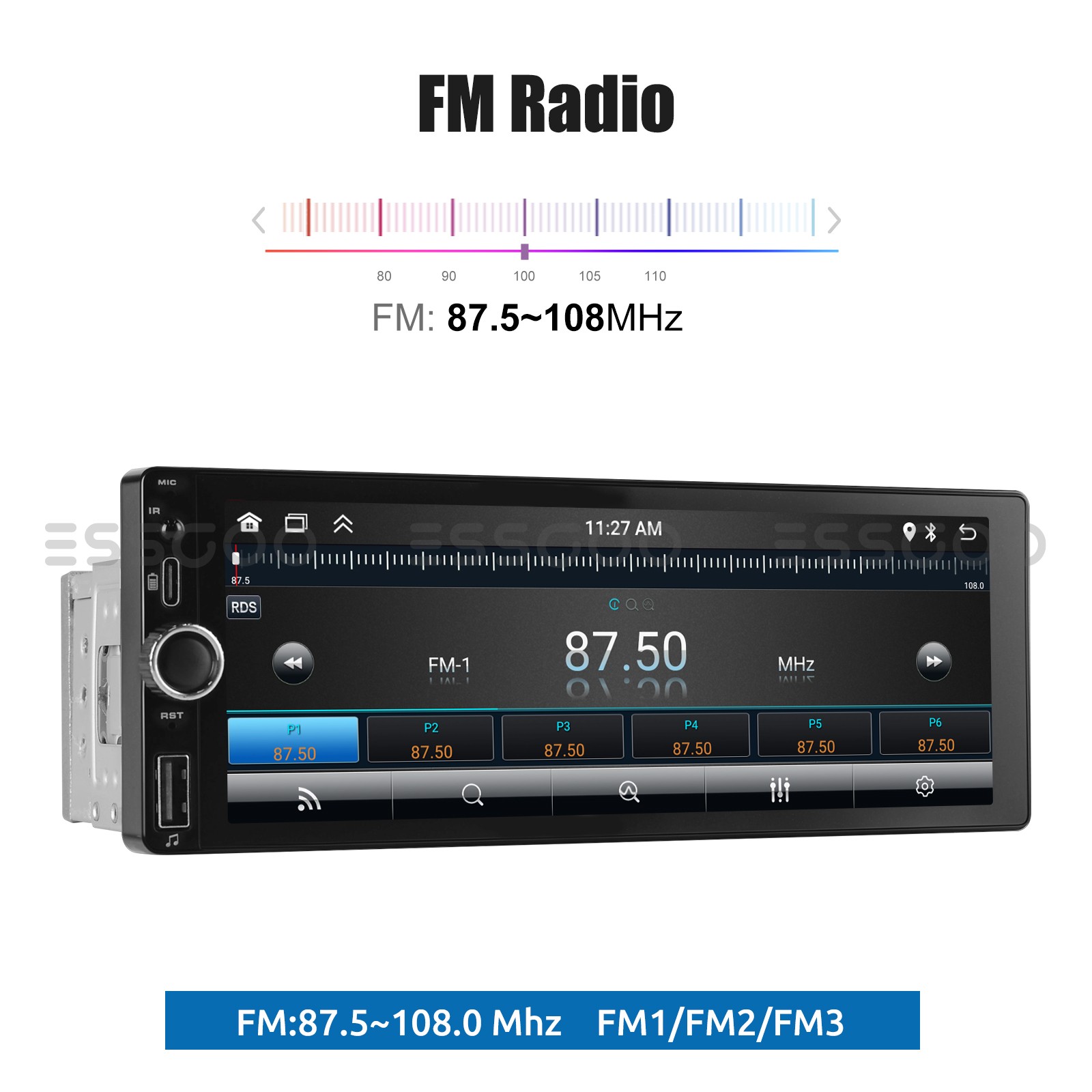 Wireless Carplay Single 1 DIN 6.86" Radio Bluetooth Car Stereo Type-C MP5 Player