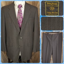 Hickey Freeman Mens Suit 43L 37x31 Charcoal Gray Pinstripe Vintage Made in USA