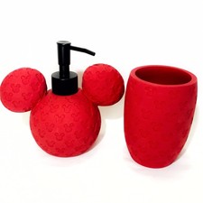 Disney Mickey Minnie Mouse Soap Pump Dispenser Toothbrush Holder Red Vanity Set