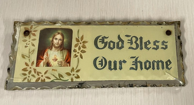 Antique Christian ''GOD Bless Our Home'' Mirror Wall Plaque 10 X 4'' Decor