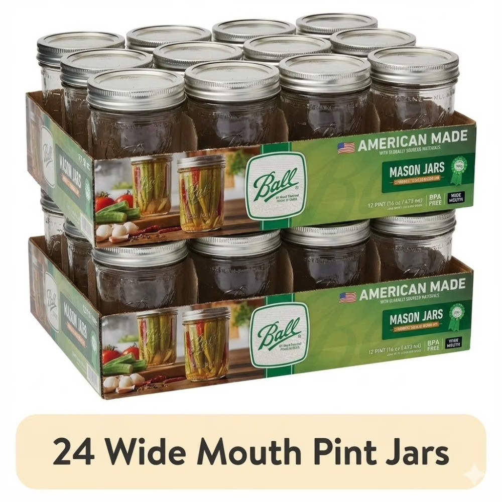 Ball 16 oz Mason Jars, Wide Mouth Pint Canning Jars with Lids and Rings, 12-Pack