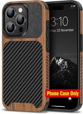 Case for iPhone 15 Pro, Wood Grain Carbon Fiber Texture Leather Hybrid Slim