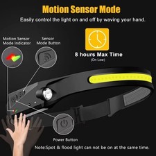 Rechargeable LED Headlamp Wide Beam Waterproof Head Torch Camping UK