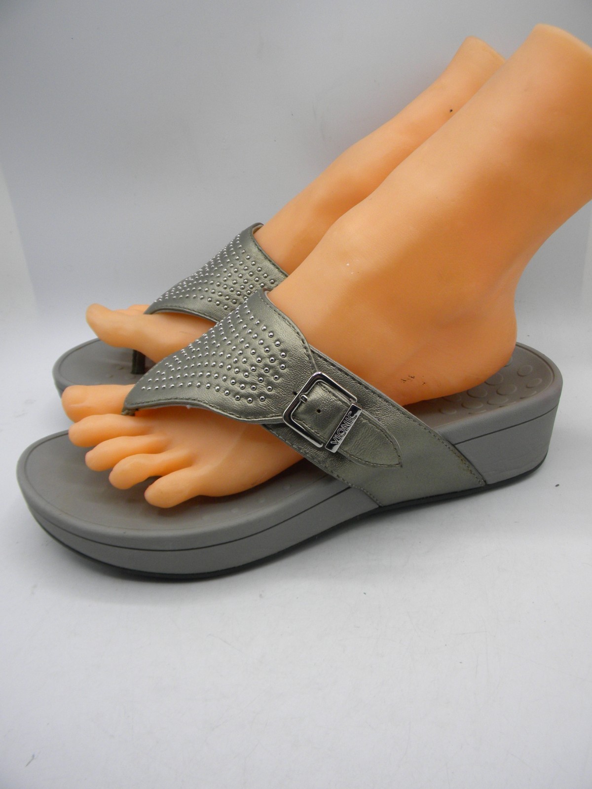 VIONIC Capitola Pewter Leather Platform Wedge Stu… - image 4