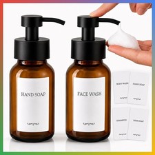 Amber Foaming Soap Dispenser Black 2 Pack 8.5 Oz Refillable Glass Pump