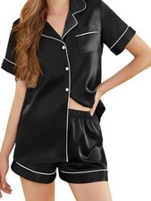 Boutique Black White Trim Satin Pajama Shorts L