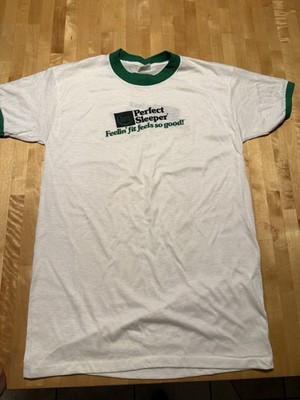 Vintage Serta Perfect Sleeper RingerT ShirtXL USA Single Stitch50/50 White Green