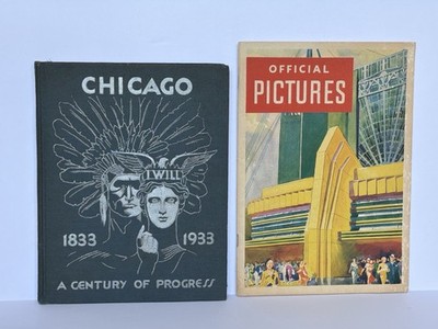 1933 Chicago World's Fair A Century of Progress Hardcover & Pictures Book LOT