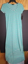 Just Love Teal & Gray Horizontal Striped V-Neck Maxi Dress Small