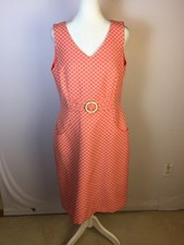 Tahari ASL Sheath Dress Size 10 Womans Orange Geometric V-neck Sleeveless Pocket