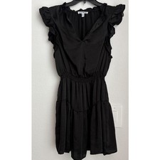 Womens Steve Madden Satin Shine Black Ruffle Tiered Mini Dress Size Medium