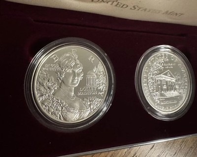 Uncirculated US Mint 1999-P Dolley Madison $1 Silver 0.9 Proof & Clad 2 Coin Set